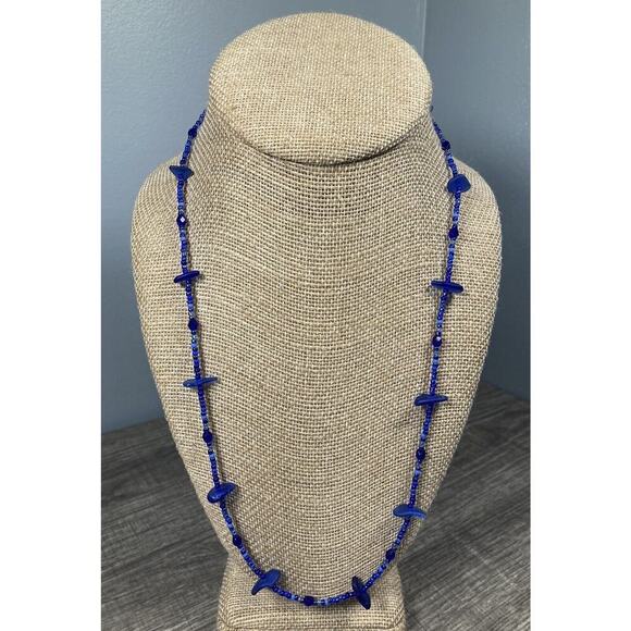 Vintage Handmade Cobalt Blue Natural Sea Glass Beach Necklace 23” Sterling 925 - Picture 1 of 7